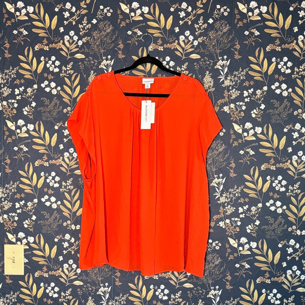 Liz Claiborne Vibrant Orange Blouse Short Sleeve W/ Button Details Size 4X